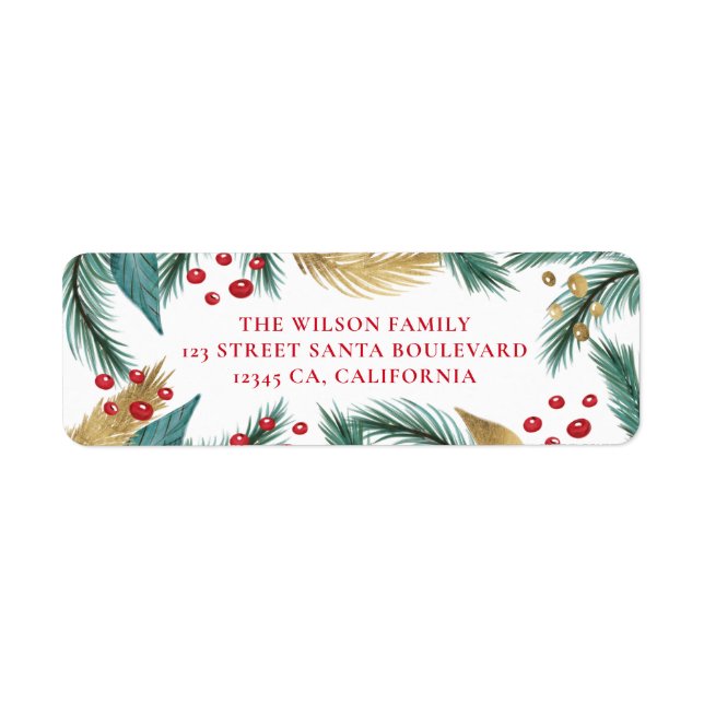 Étiquette Noël vert pin rouge mistletoe or retour (Devant)