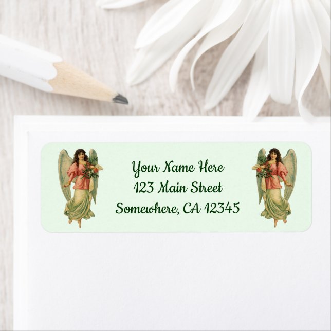 Étiquette Noël Vintage, Antique Ancien Ange Victorien (En situation)