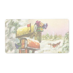 Étiquette Noël Vintage, boîtes aux lettres dans le paysage h