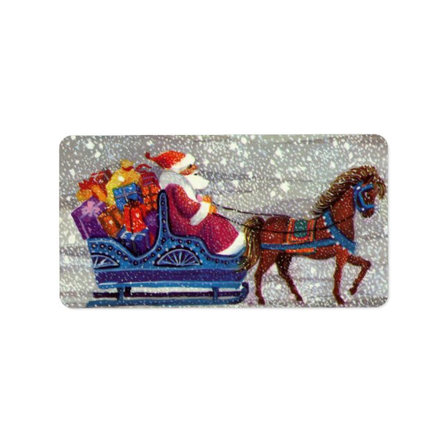 Étiquette Noël Vintage, Cheval du Père Noël (Devant)