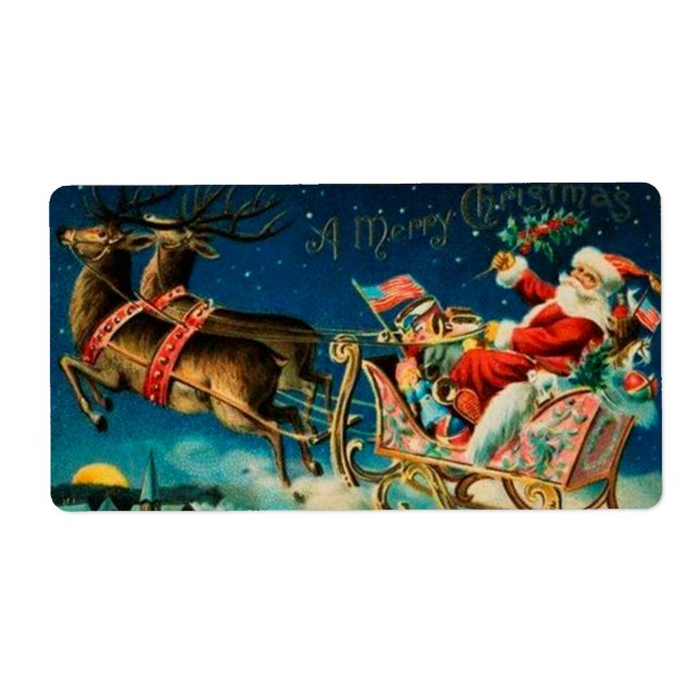 Étiquette Noël vintage du Père Noël Sleigh (Devant)