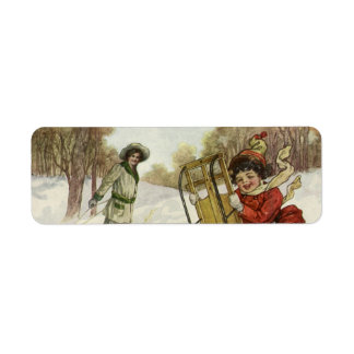 Étiquette Noël Vintage, Enfants Victoriens Dormir Chien