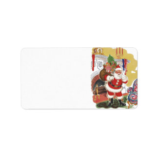 Étiquette Noël vintage, Jolly Père Noël avec des présents