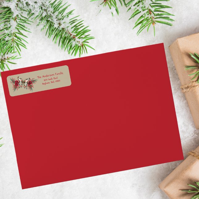 Étiquette Noël Vintage Papillon Poinsettia Fête (Créateur téléchargé)