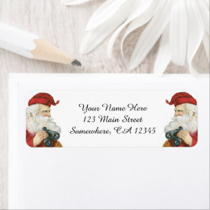 Étiquette Noël vintage, Père Noël avec jumelles
