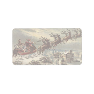 Étiquette Noël vintage, Père Noël victorien à Sleigh