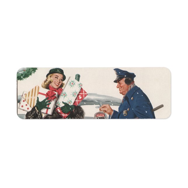 Étiquette Noël Vintage, Shopping Présente Policeman (Devant)