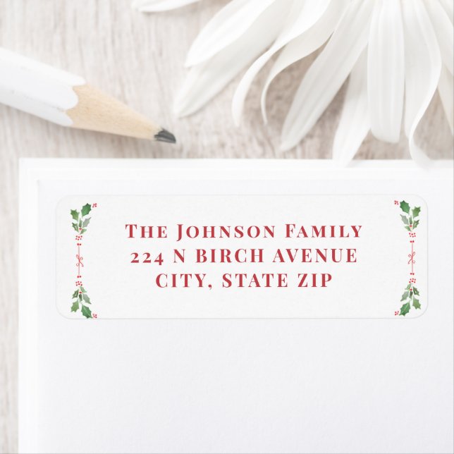 Étiquette NoëlFeuillage vert et rouge (En situation)