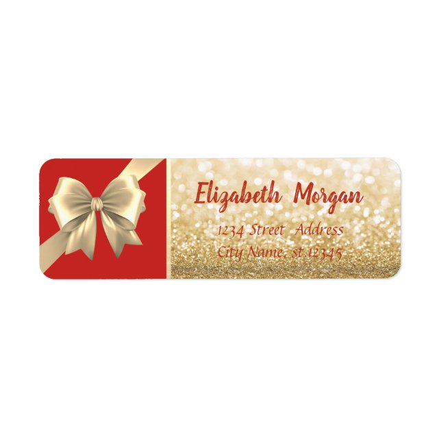 Étiquette Nœud élégant, doré pailleté de fête (Devant)