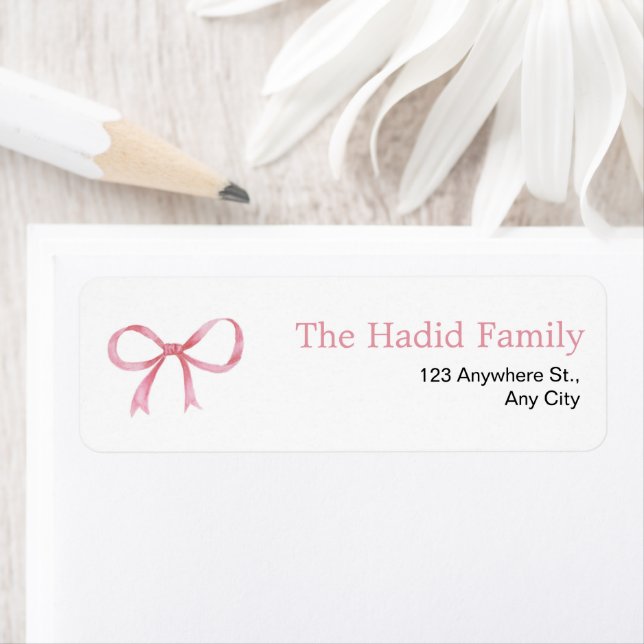 Étiquette Nœud rose aquarelle  (En situation)