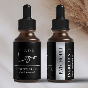 Étiquette Noir & Argent Logo Cosmétique Essential Oil Bottle