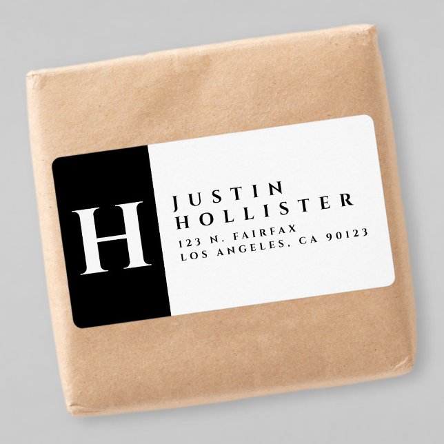 Étiquette Noir & Blanc | Adresse de retour en gras classique (Créateur téléchargé)