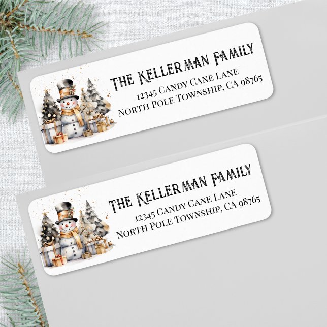 Étiquette Noir Blanc Hiver Noël Adresse de Retour (Black White Winter Christmas Return Address label)