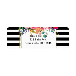 Étiquette Noir Blanc Or Moderne Glam Floral Élégant Chic