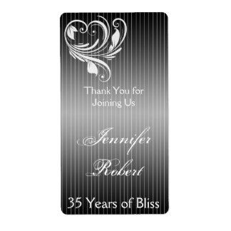 Étiquette Noir Blanc Pinstripe Coeur Anniversaire Vin Étique