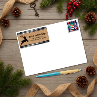 Étiquette Noir & Blanc Plaid Reinder Noël Personnalisé