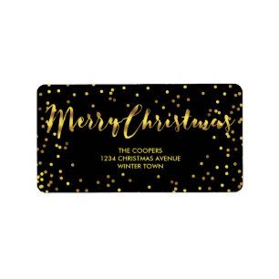 Étiquette Noir chic de confettis de feuille d'or de Joyeux