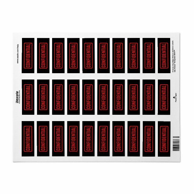 Étiquette Noir confidentiel (Feuille entière)