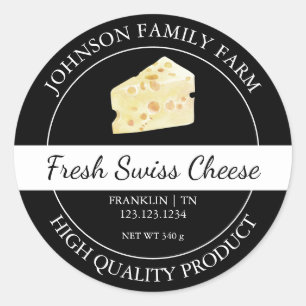 Étiquette noir de fromage suisse frais de ferme