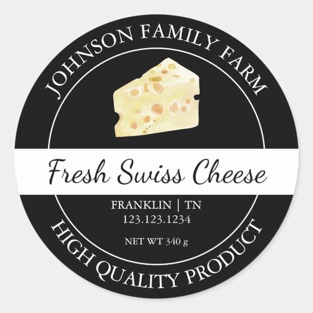 Étiquette noir de fromage suisse frais de ferme (Devant)