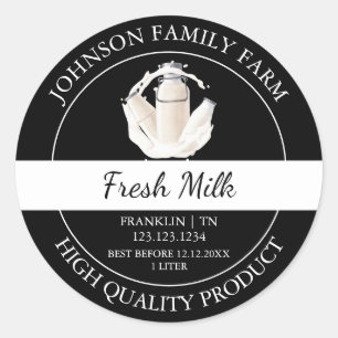 Étiquette noir de lait frais de ferme