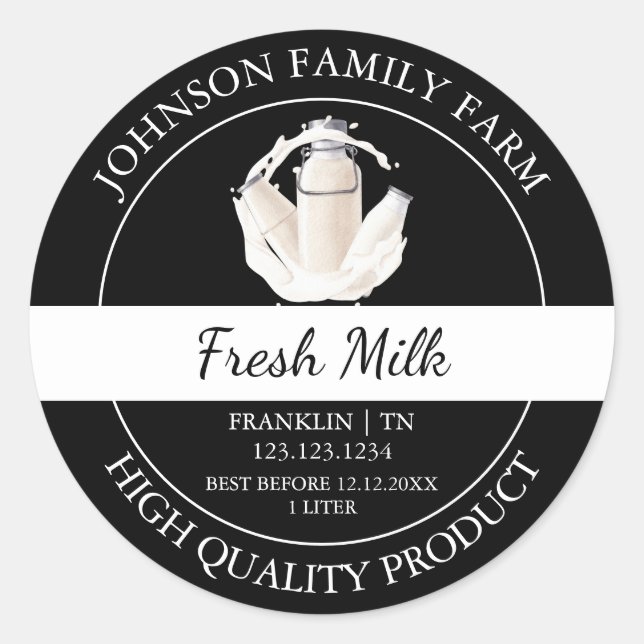 Étiquette noir de lait frais de ferme (Devant)