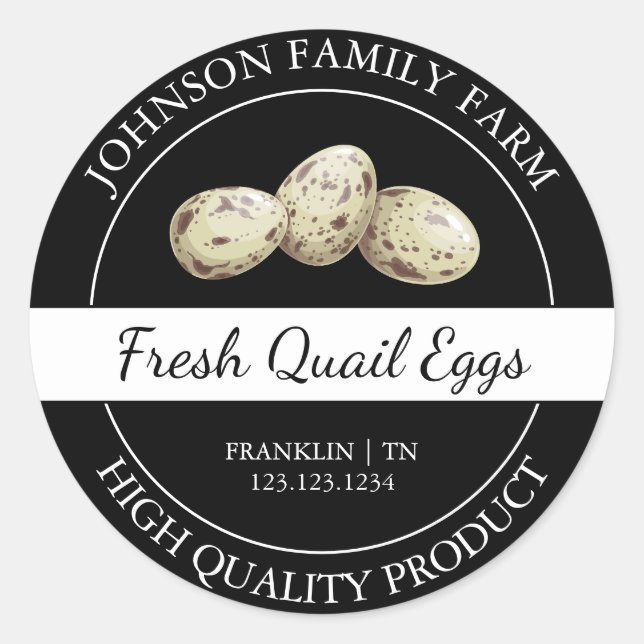 Étiquette noir d'oeuf de caille frais de ferme (Devant)
