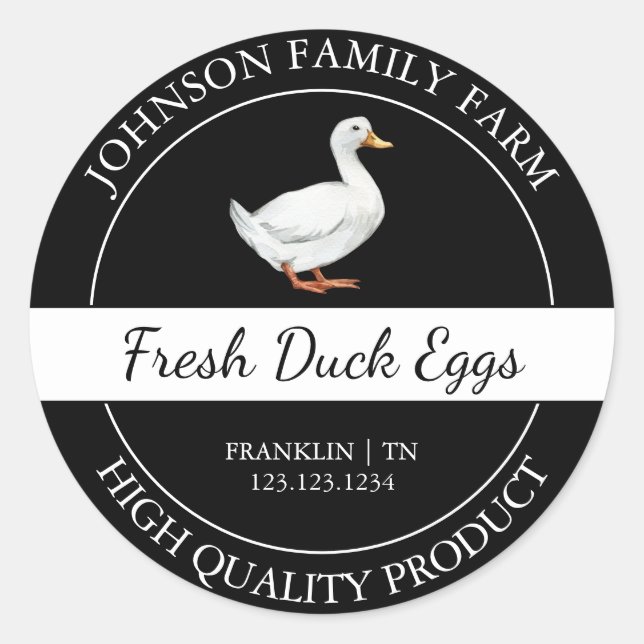 Étiquette noir d'oeuf de canard frais de ferme (Devant)