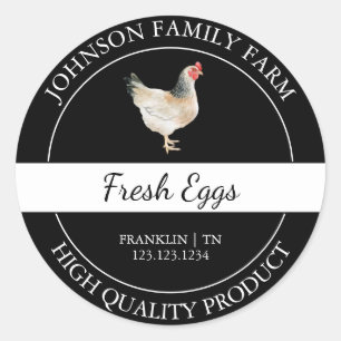Étiquette noir d'oeuf de poulet frais de ferme