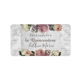 Étiquette Noir et blanc moderne gris, victorien Quinceanera