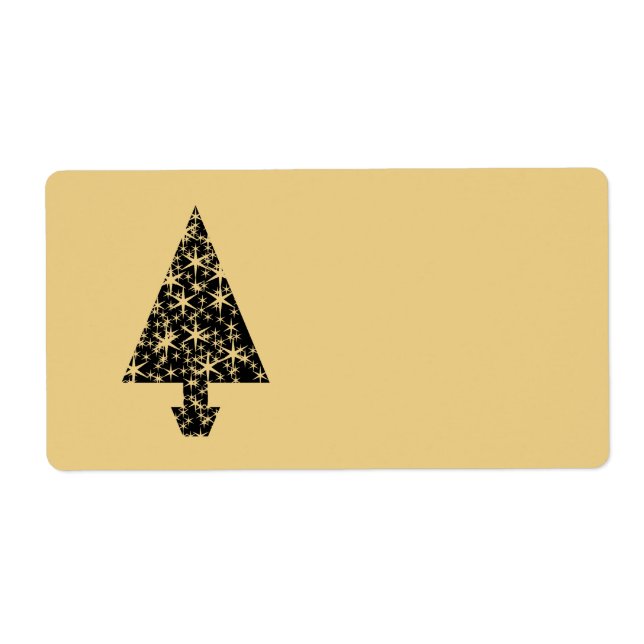 Étiquette Noir et or Couleur Arbre de Noël Design. (Devant)