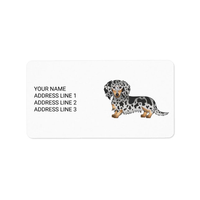 Étiquette Noir Et Tan Dapper Cheveux Long Dachshund & Texte (Devant)