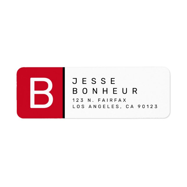 Étiquette Noir rouge et blanc | Adresse de retour moderne (Devant)