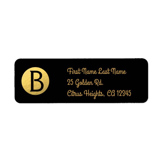Étiquette Noir (toute couleur) feuille d’or moderne monogram (Devant)