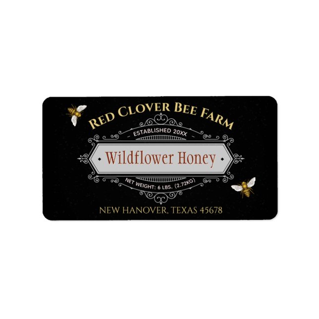 Étiquette noir Vintage Jar de miel Étiquettes (Devant)