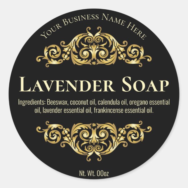 Étiquette noir Vintage pour savon maison (Devant)