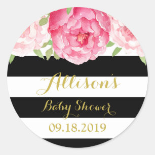 Étiquette noire Baby shower floral rose Favoriser