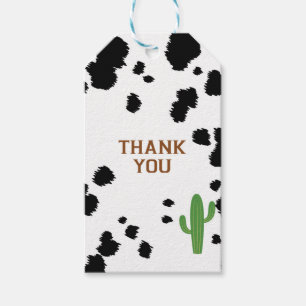 Étiquette noire de cadeau d'impression de vache