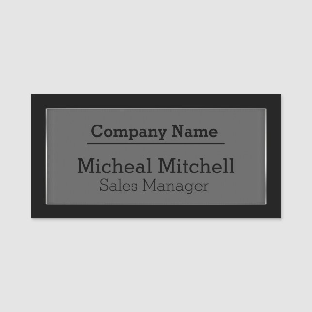 Étiquette noire élégante de nom des employés (Devant)