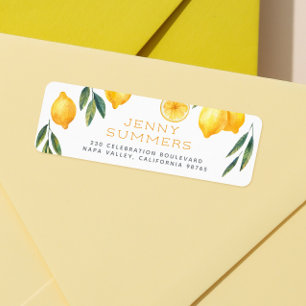 Étiquette Nom au citron à l'aquarelle & adresse de retour