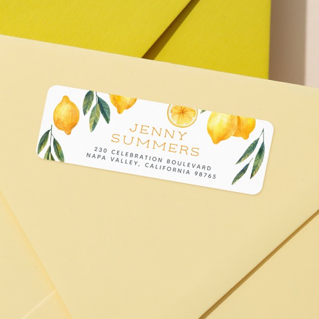 Étiquette Nom au citron à l'aquarelle & adresse de retour (Créateur téléchargé)
