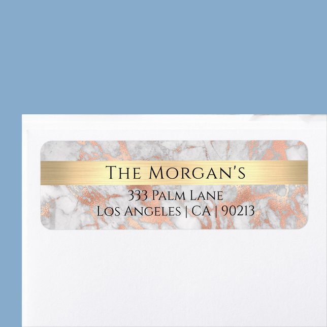 Étiquette Nom de famille, Bande d'or, Marbre d'or blanc et R (Créateur téléchargé)