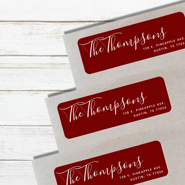 Étiquette Nom de famille Noël Rouge moderne Retour (Créateur téléchargé)