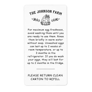 Étiquette Nom de la ferme Traitement des oeufs Retour Étique