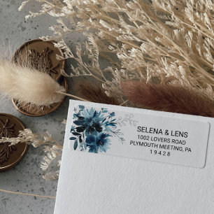 Étiquette Nom de l'adresse de retour bleu floral de la marin