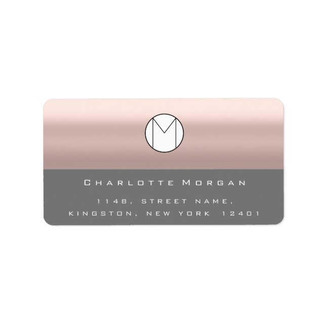 Étiquette Nom de l'adresse du monogramme Rose gris minimal R (Devant)
