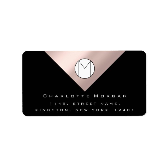 Étiquette Nom de l'adresse du monogramme Rose minimal noir R (Devant)