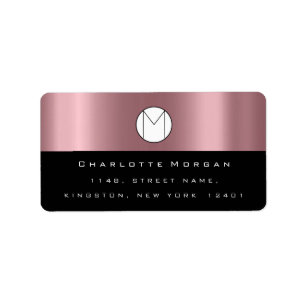 Étiquette Nom de l'adresse du monogramme Rose minimal noir R