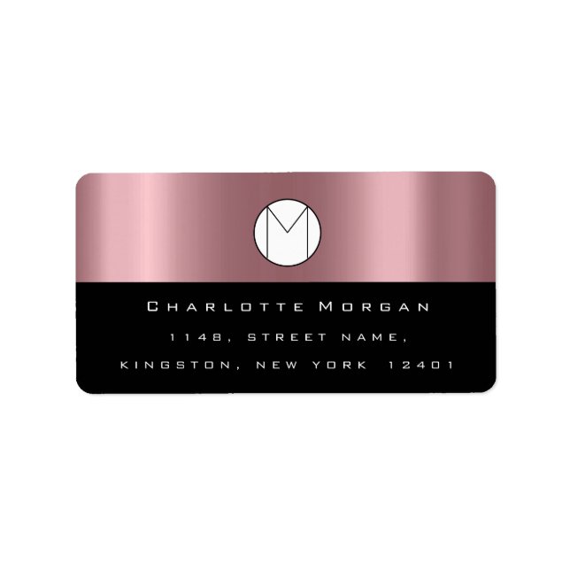 Étiquette Nom de l'adresse du monogramme Rose minimal noir R (Devant)