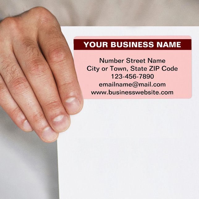 Étiquette Nom de l'entreprise en surbrillance sur un fond ro (Light red shipping label with your highlighted business name)